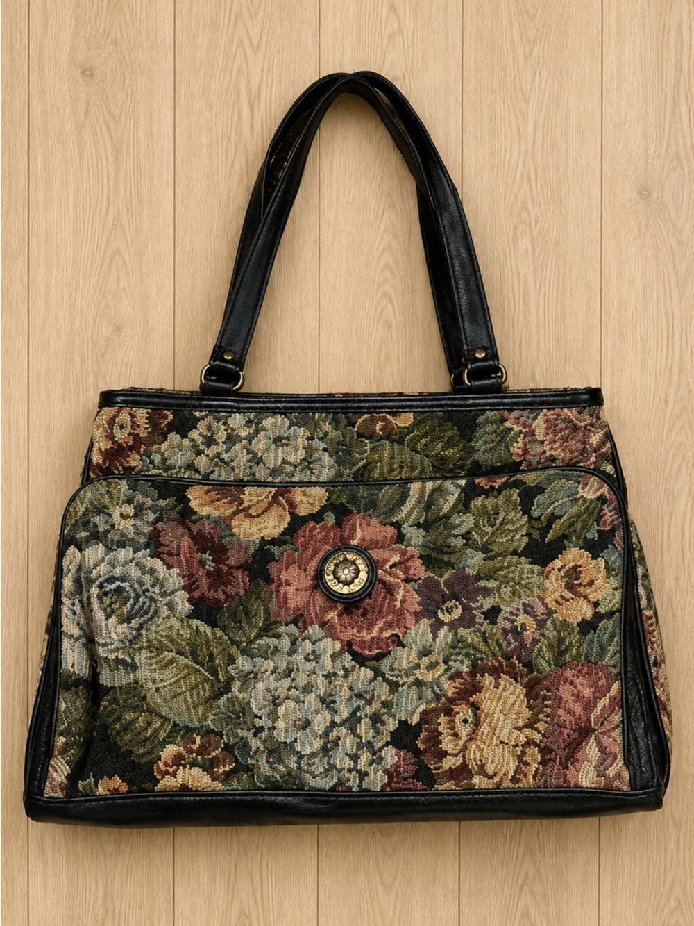 VINTAGE 1990s Mitzi Floral Tapestry Organizer Handbag